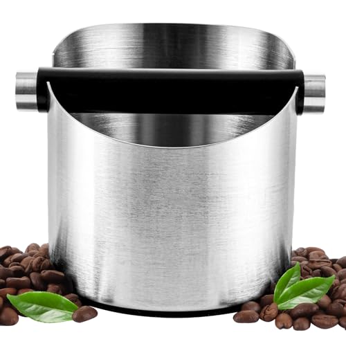 APACALI 1 Stück Abklopfbehälter für Siebträger Edelstahl, 11x11cm Siebträger Abklopfbehälter, Knock box Edelstahl mit stoßdämpfender und abnehmbarer Stange von APACALI