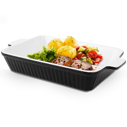 APACALI 1 Stück Lasagne Auflaufform für 2-4 Personen, 30.5x18.3x5.7CM Auflaufform Groß Keramik, Porzellan Backgeschirr,Groß Kuchen Backgeschirr Set, Küche rechteckige Lasagne Pfannen mit Griff von APACALI