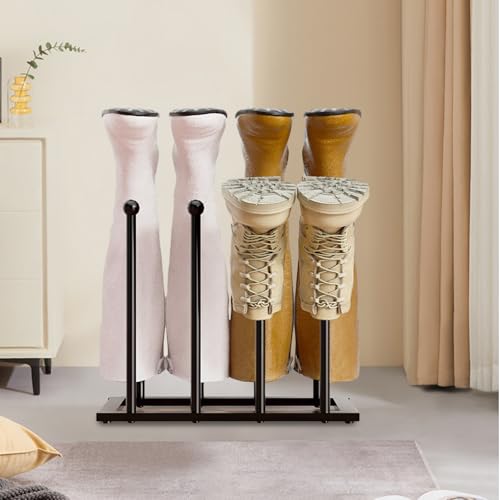 APACALI 1 Stück Stiefelhalter zum Hinstellen, Stiefelhalter Outdoor, Schuhregal für Stiefel, Schuhregal Stehend Schwarz, Freistehendes Stiefelregal, Platz für 4 Paar Stiefel von APACALI