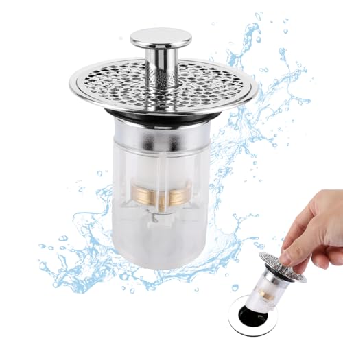 APACALI 1 Stück Waschbeckenstöpsel Pop Up mit Filterplatte, Universal Abflussstopfen Waschbecken für Ablaufloch 34-37mm, Stöpsel Waschbecken mit Magnetisch Sieb für Waschtisch Küchenspülen von APACALI