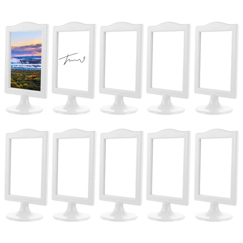 APACALI 10 Stück Bilderrahmen weiß, 10x15 cm Bilderrahmen Doppelseitig, Stehender Bilderrahmen, Bilderrahmen 10x15 Weiß mit Einsätzen und Sockel Photo Frame für Foto, Hochzeit, Party von APACALI