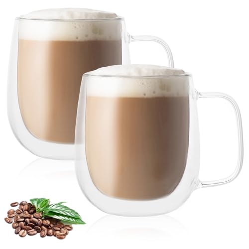 APACALI 2 Stück Glas Kaffeetassen doppelwandig,400ml Espressoglas doppelwanding mit Griff, Cappuccino Gläser, Klare Kaffeegläser Tassen mit Henkel für Latte Macchiato Cappuccino APACALI 2 Stück Glas Kaffeetassen doppelwandig,400ml Espressoglas doppelwanding mit Griff, Cappuccino Gläser, Klare Kaffeegläser Tassen mit Henkel für Latte Macchiato Cappuccino von APACALI