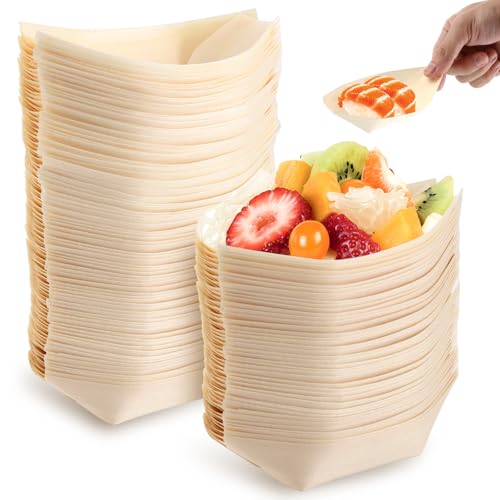 APACALI 200 Stück Fingerfood Schalen, Abbaubar Currywurst Schale, Palmblatt Schalen, Schiffchen Snackschalen, Einweg Holz Schiffchen Ideal für Fingerfood Snacks Grillen Salate APACALI 200 Stück Fingerfood Schalen, Abbaubar Currywurst Schale, Palmblatt Schalen, Schiffchen Snackschalen, Einweg Holz Schiffchen Ideal für Fingerfood Snacks Grillen Salate von APACALI