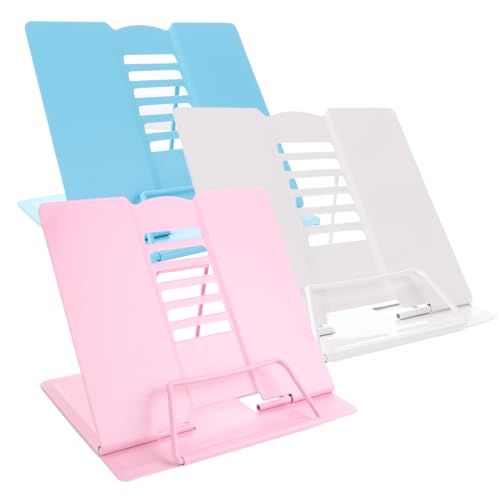 APACALI 3 Stück Buchständer Metall, 6 Stufen Verstellbarer Leseständer für Lesen, Metall Kochbuchhalter, Zusammenklappbarer Buchständer für Halten von Redeentwürfen, iPads, Rezepten, Weiß, Blau, Rosa von APACALI
