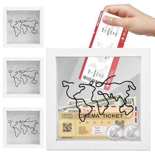 APACALI 4 Stück Reise Abenteuer Archivbox 15x15cm, Objektrahmen Spardose mit Slot, tiefer Rahmen für Objekte bis 4.5 cm, 3D Bilderrahmen für Tickets, DIY handgefertigte Artikel, Weiß APACALI 4 Stück Reise Abenteuer Archivbox 15x15cm, Objektrahmen Spardose mit Slot, tiefer Rahmen für Objekte bis 4.5 cm, 3D Bilderrahmen für Tickets, DIY handgefertigte Artikel, Weiß von APACALI
