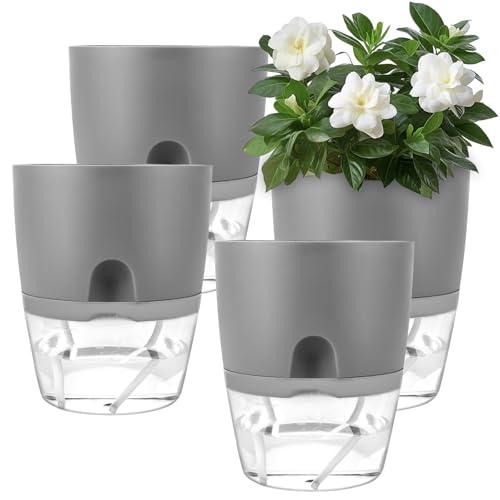 APACALI 4 Stück Blumentopf mit Bewässerungssystem, 15CM blumentopf selbstbewässernd, Kräutertopf Küche Set Fensterbank, Kräuterzucht Automatisch, Kräutergarten für Küche, Grau APACALI 4 Stück Blumentopf mit Bewässerungssystem, 15CM blumentopf selbstbewässernd, Kräutertopf Küche Set Fensterbank, Kräuterzucht Automatisch, Kräutergarten für Küche, Grau von APACALI