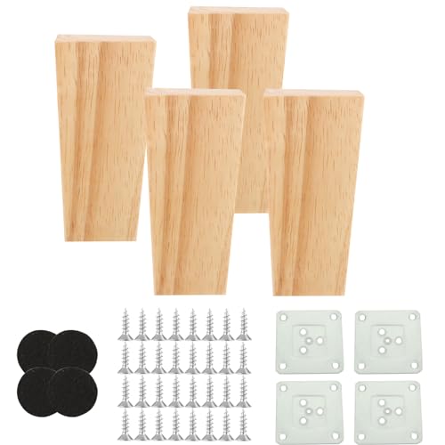 APACALI 4 Stück Möbelfüße Holz, 10cm Schrankfüsse Holz, Vierkantige Möbelbeine aus Holz, Holzfüße für Möbel, Tischbeine, Möbelbeine aus Eiche mit Fußpolster von APACALI
