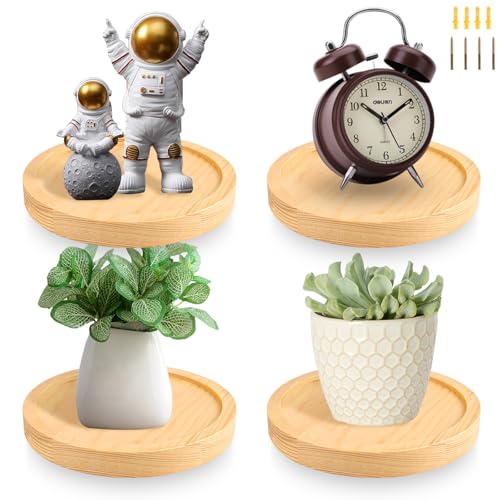 APACALI 4 Stück Schweberegal Rund Holz, Ø15cm Wandregal Rund, Schweberegal Holz, Wandregal Klein Holz, Pflanzen Wandhalterung, Schweberegal klein für einen Blumentopf oder eine Vase von APACALI
