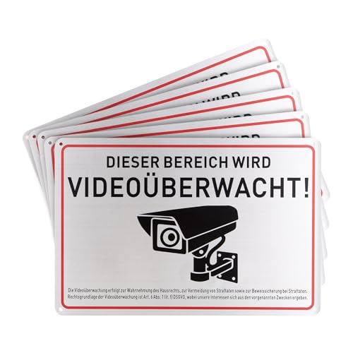 APACALI 5 Stück Schild Videoüberwachung, 30x20cm Aluminium Privatgrundstück Kameraüberwachung Achtung, Videoüberwachung Schild mit DSGVO Hinweis, Mit Selbstklebend und 4 Bohrlöcher APACALI 5 Stück Schild Videoüberwachung, 30x20cm Aluminium Privatgrundstück Kameraüberwachung Achtung, Videoüberwachung Schild mit DSGVO Hinweis, Mit Selbstklebend und 4 Bohrlöcher von APACALI