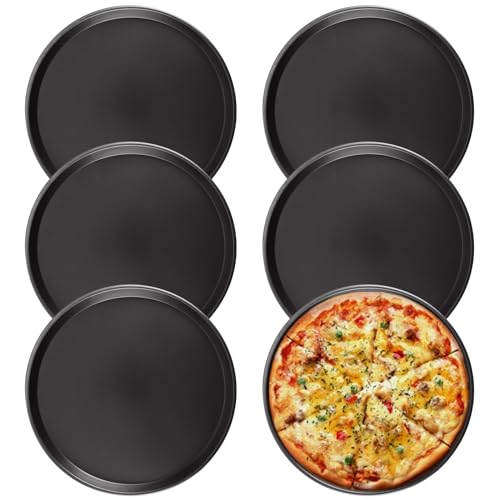 APACALI 6 Stück Pizzablech Rund 30 cm, Pizzablech Rund edelstahl pizzaform mit Antihaftbeschichtung, Schwarz Pizzateller, Pizza Backblech, Kuchenblech Runde für für Pizza Käsekuchen Pie Flammkuchen von APACALI