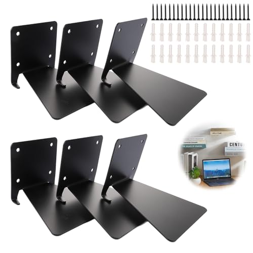 APACALI 6 Stück Bücherregal Schwebend, Schwebendes Bücherregal Unsichtbar Schwarz, Unsichtbares Bücherregal Wand, Unsichtbare Regale für Bücher, Bücherregal Unsichtbar Wand für Zuhause Büro Bibliothek von APACALI