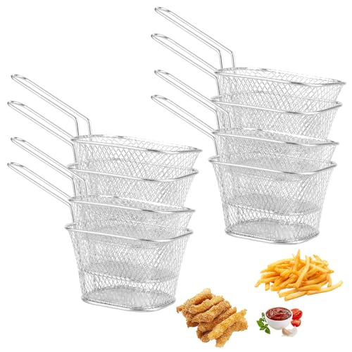 APACALI 8 Stück Pommes Körbchen zum Servieren, Frittierkorb Klein Servierkörbchen Edelstahl, Mini Frittierkörbe zum Servieren, Körbchen Pommeskörbchen für Pommes Frites Garnelen Zwiebelringen von APACALI