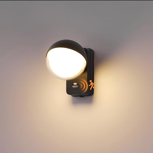 APAKA 24W Außenwandleuchte mit Bewegungsmelder, 350° Schwenkbar Außenlampe, IP65 LED Wandleuchte Aluminium, Innen Außen Wandlampe, Warmweiß 3000K, Schwarz, Aussenleuchte für Garten Terrasse Eingang von APAKA