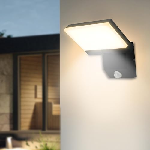 APAKA 18W Außenlampe Aussenleuchte Wand mit Bewegungsmelder Wasserdicht IP67 Wandleuchte Außen Innen Wandlampe mit Schwenkbar LED Panel Warmweiß 3000K für Garten Terrasse Eingang, Schwarz von APAKA