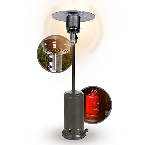 APANA Gas Heizpilz 14kW Bellamente ONE – anthrazitfarbener Gasheizstrahler mit Umkippsicherung & Abschaltautomatik – Outdoor Terrassenheizer für Balkon & Garten – mit Transportrollen & Abdeckung von APANA