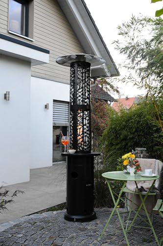 APANA Gasheizer 11,5 kW Bellamente Design Leaf - praktischer Gasheizstrahler für Terrasse, Garten und Balkon mit Umkippsicherung & Abschaltautomatik schwarz Pantone 7C von APANA