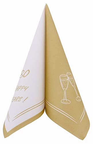 50 Servietten Geburtstag stoffähnlich 40x40 cm - HAPPY YEARS, Farbe:gold, Jahre:80 von APARTina