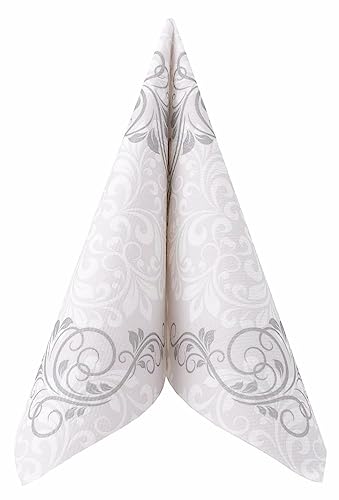 50 Servietten Ornamente 40x40 cm stoffähnlich Airlaid - ORNAMENTS, Farbe:silber von APARTina