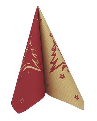 50 Servietten Weihnachten 40x40 stoffähnlich - WEIHNACHTSBAUM gold -, Farbe:bordeaux von APARTina