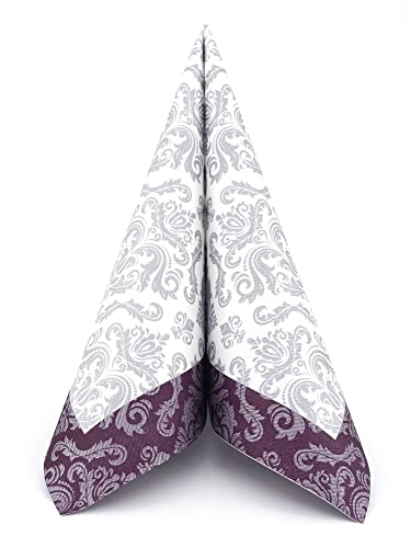 APARTina 50 Servietten Ornament Barock Silber stoffähnlich Airlaid, hochwertige stoffähnliche Servietten Einwegservietten Hochzeit Beere (Pflaume, 40 x 40 cm) von APARTina