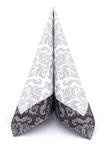 50 Servietten Ornament stoffähnlich 40x40 cm - BAROCK silber-, Farbe:schwarz von APARTina