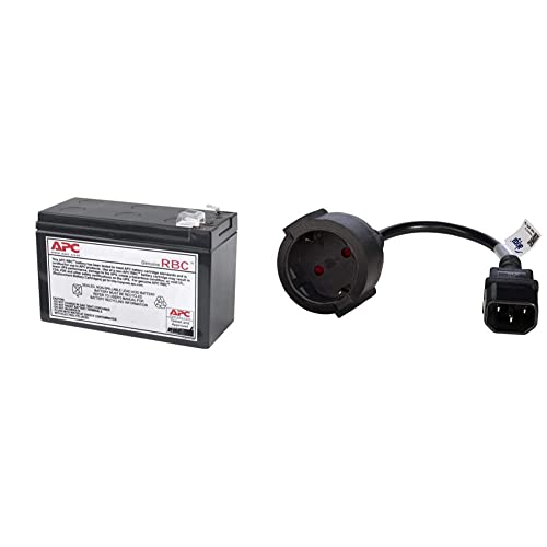 APC APCRBC110 - Ersatzbatterie für Unterbrechungsfreie Notstromversorgung von APC - für Modelle BE550G-GR / BR550GI & AKYGA AK-PC-10A Netzkabel Schuko 3 Pin Polig IEC C14 / EU CEE 7/4 15cm, Schwarz von APC by Schneider Electric