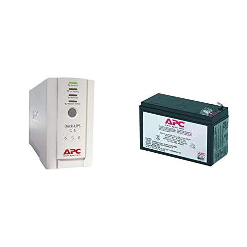 APC Back-UPS CS - BK650EI - Unterbrechungsfreie Stromversorg 650VA (4 Ausgänge IEC, Überspannungsschutz) & RBC17 - Ersatzbatterie für Unterbrechungsfreie Notstromversorgung (USV) von APC von APC by Schneider Electric
