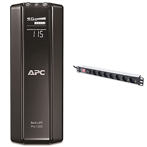 APC Back UPS PRO USV 1200VA Leistung - BR1200G-GR - inkl. 150.000 Euro Geräteschutzversicherung & DIGITUS 19" Steckdosenleiste - 7 Abgriffe - 1HE - 250VAC - 50/60Hz - 16A - 4000W von APC