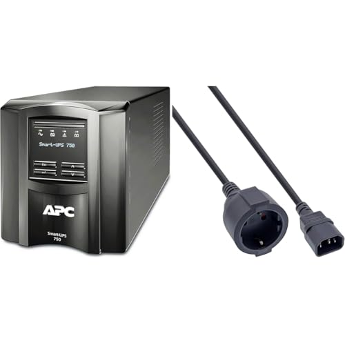 APC Smart-UPS SMT-SmartConnect - SMT750IC - Unterbrechungsfreie Stromversorgung 750VA & Inline 16659A Netz Adapter Kabel, Kaltgeräte C14 auf Schutzkontakt Buchse, für USV, 1m von APC by Schneider Electric