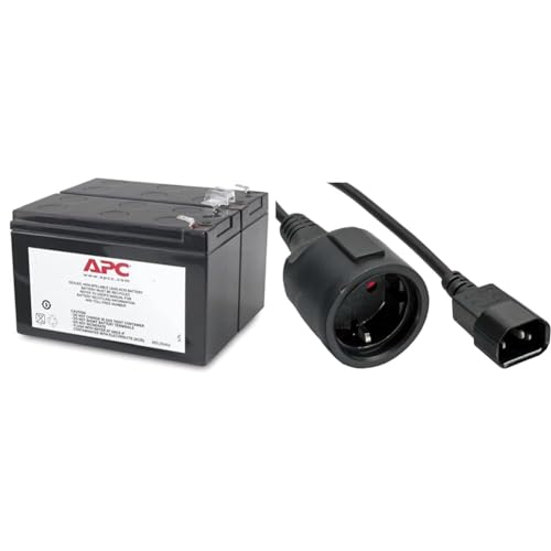 APC APCRBC113 Batterie USV RBC113 schwarz & Netz Adapter Kabel, Inline®, Kaltgeräte C14 auf Schuko Buchse, 1m (1 Stück) von APC
