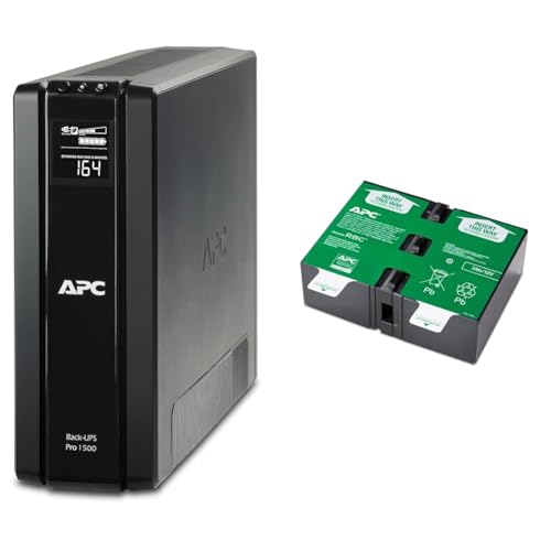 APC Back UPS PRO USV 1500VA Leistung - BR1500G-GR - inkl. 150.000 Euro Geräteschutzversicherung & APCRBC123 - Ersatzbatterie für Unterbrechungsfreie Notstromversorgung (USV) von APC von APC
