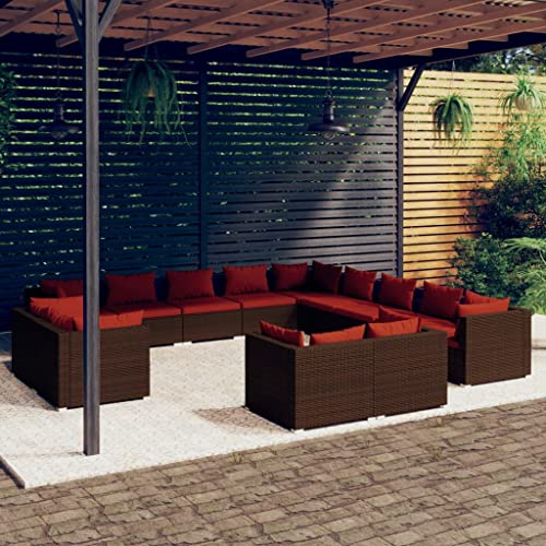APCSA Möbel - 13-teiliges Gartenlounge Set mit Kissen aus braunem Polyrattan - Outdoor-Möbel von APCSA
