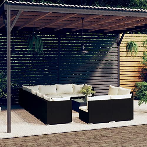 APCSA Möbel – 13-teiliges Gartenlounge Set mit Kissen aus schwarzem Polyrattan – Outdoor-Möbel von APCSA
