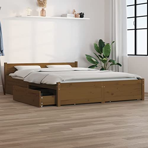 APCSA Möbel-Bettgestell mit Schubladen, Honigbraun, 150 x 200 cm, Kingsize-Betten und Zubehör von APCSA