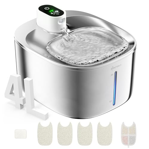 Katzenbrunnen Kabellos mit Bewegungsmelder, 4L Trinkbrunnen für Katze & Edelstahl Hunde mit Batteriebetrieb Akku 4000 mAh, Ultra-Leise Wasserbrunnen für Katzen-FS10pro (Weiß, 1 Filter) Katzenbrunnen Kabellos mit Bewegungsmelder, 4L Trinkbrunnen für Katze & Edelstahl Hunde mit Batteriebetrieb Akku 4000 mAh, Ultra-Leise Wasserbrunnen für Katzen-FS10pro (Weiß, 1 Filter) von APETDOLA