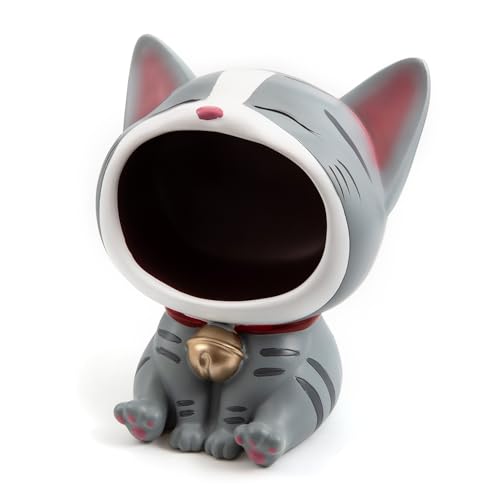 APEBAZY Schlüsselschale für Eingangstisch Glückskatze Statue Süßigkeitentisch für Büro Schreibtisch Kunst Home Decor (grau) von APEBAZY