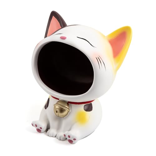 APEBAZY Schlüsselschale für Eingangstisch Glückskatze Statue Süßigkeitentisch für Büro Schreibtisch Kunst Home Decor (weiß) von APEBAZY