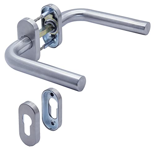 APECS Türgriffe Oval Rosette edelstahl für Gartentoren, Haustür und Profiltüren Drückergarnitur Profilzylinder L-Modell H-0901+PZ von APECS