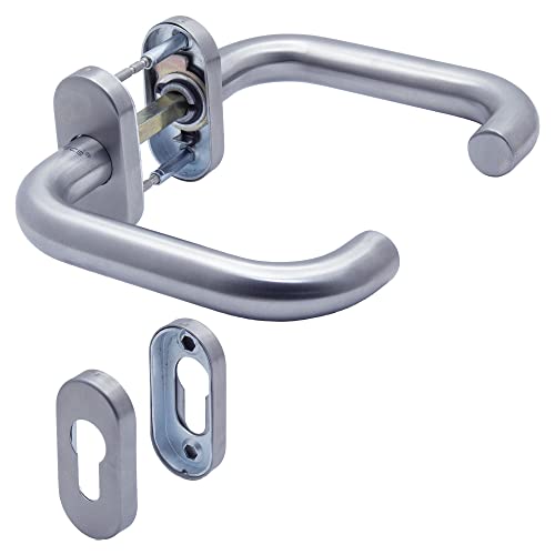 APECS Türgriffe Oval Rosette edelstahl für Haustür und Innentüren mit Schlüsselrosette Drückergarnitur Profilzylinder U-Modell H-0903+PZ von APECS