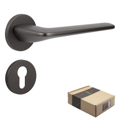 APECS Türgriffe innentüren Modern Türklinke für Haustür Innentür mit quadratisch Rosetten Türgriff graphit matt Drückergarnitur mit Befestigungsmaterial Türbeschlag Modell CAPELLA PZ - Profizilinder von APECS