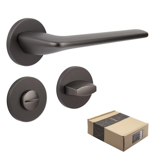 APECS Türgriffe innentüren Modern Türklinke für Haustür und Innentür mit quadratisch Rosetten Türgriff graphit matt Drückergarnitur mit Befestigungsmaterial Türbeschlag Modell CAPELLA WC - Badezimmer APECS Türgriffe innentüren Modern Türklinke für Haustür und Innentür mit quadratisch Rosetten Türgriff graphit matt Drückergarnitur mit Befestigungsmaterial Türbeschlag Modell CAPELLA WC - Badezimmer von APECS