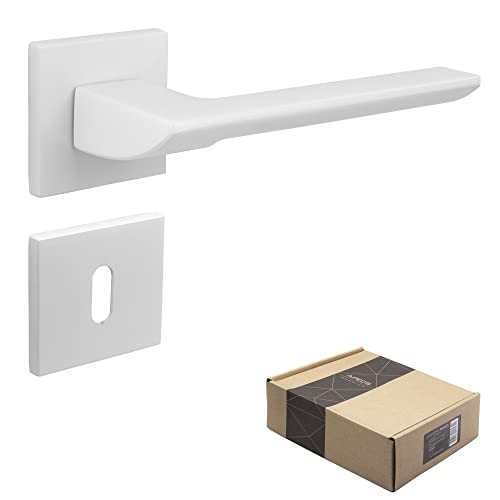 APECS Türgriffe innentüren Modern Türklinke für Haustür und Innentür mit quadratisch Rosetten Türgriff weiß matt Drückergarnitur mit Befestigungsmaterial Türbeschlag Modell ELECTRA BB - Buntbart APECS Türgriffe innentüren Modern Türklinke für Haustür und Innentür mit quadratisch Rosetten Türgriff weiß matt Drückergarnitur mit Befestigungsmaterial Türbeschlag Modell ELECTRA BB - Buntbart von APECS