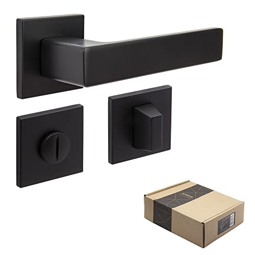 APECS Türgriffe innentüren Türgriff schwarz matt Modern Türklinke für Haustür und Innentür mit quadratisch Rosetten Drückergarnitur mit Befestigungsmaterial Türbeschlag Modell REGULUS WC - Badezimmer APECS Türgriffe innentüren Türgriff schwarz matt Modern Türklinke für Haustür und Innentür mit quadratisch Rosetten Drückergarnitur mit Befestigungsmaterial Türbeschlag Modell REGULUS WC - Badezimmer von APECS