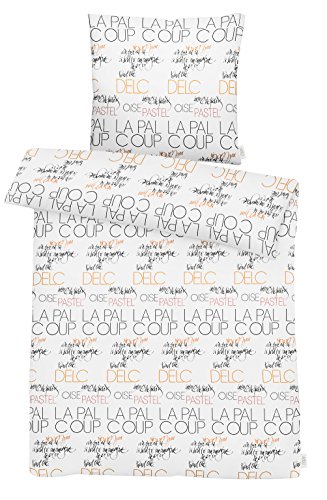 APELT Bettwäsche, Baumwollsatin, Weiß/Schwarz/orange, 135 x 200 x 0.2 cm, 2-Einheiten von APELT