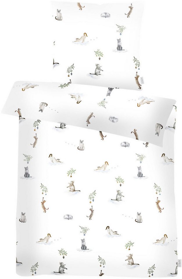 APELT Bettwäsche Cats GOTS, Satin (Bio-Baumwolle), 2 teilig, Katzenmotive von APELT
