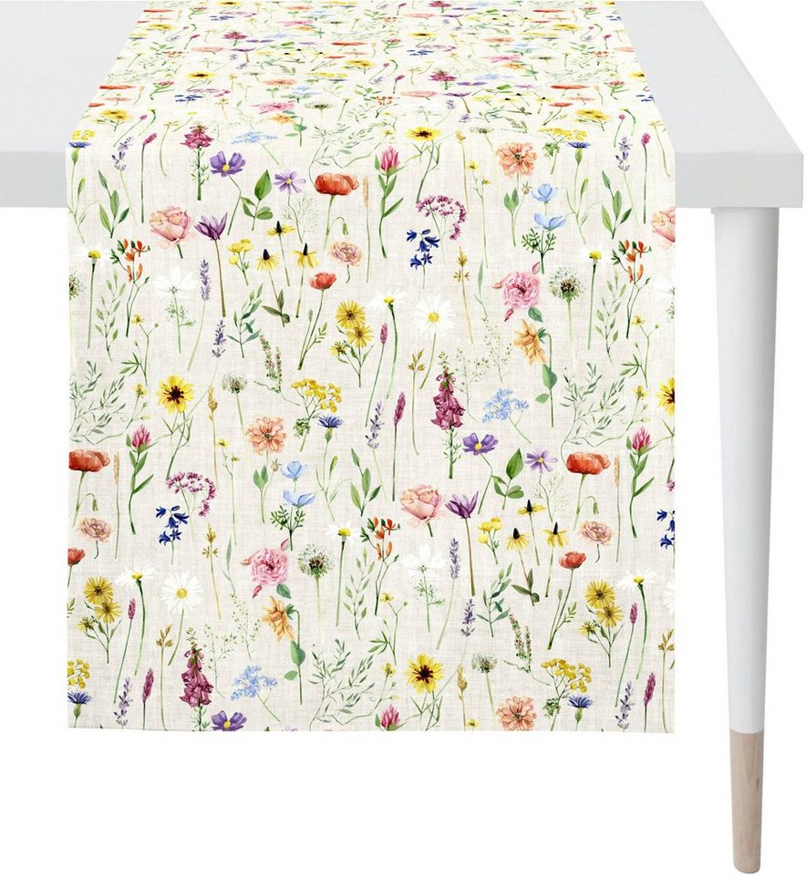 APELT Tischläufer 6815 SPRINGTIME, Frühjahrsdeko, Frühling (1-tlg), Digitaldruck, mit Frühjahrsblüten, wie auf einer Streublumenwiese von APELT