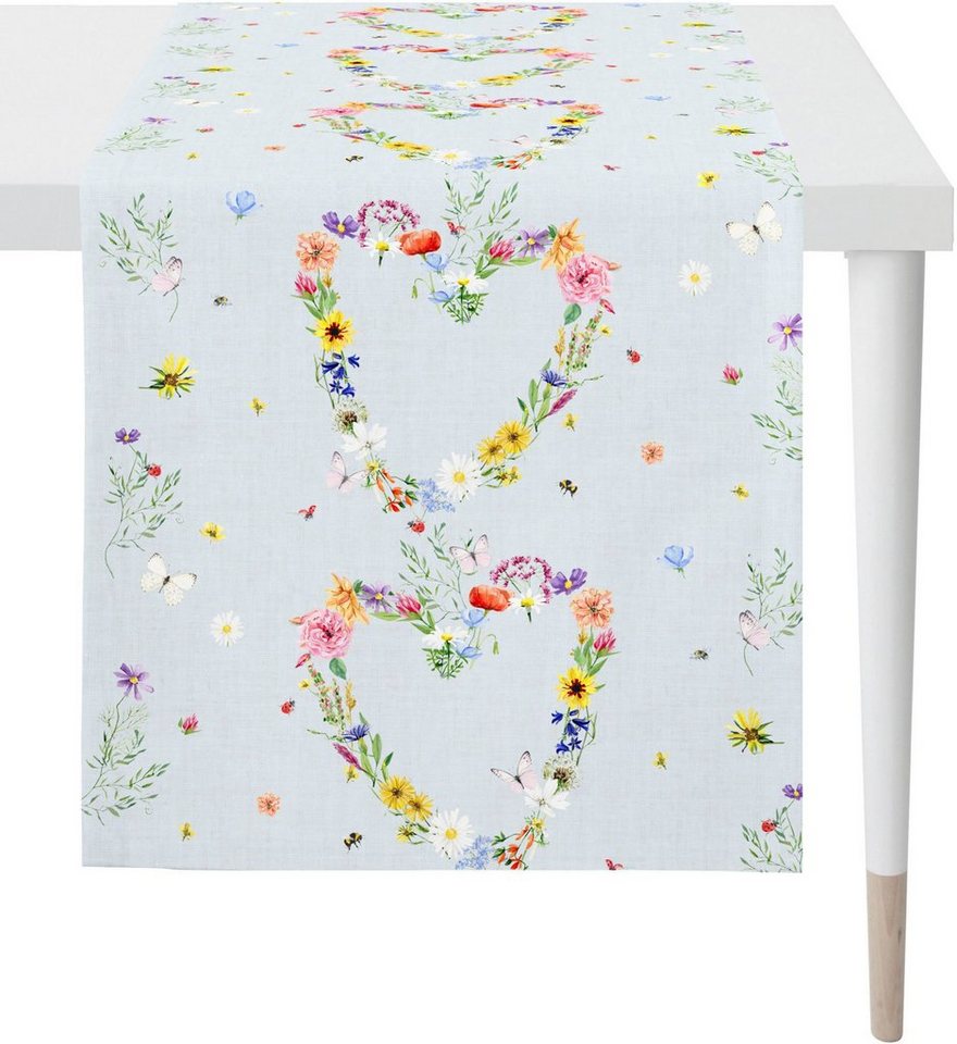 APELT Tischläufer 6816 SPRINGTIME, Frühjahrsdeko, Frühling (1-tlg), Digitaldruck, mit Motiv in Herzform, aus Frühlingsblumen von APELT