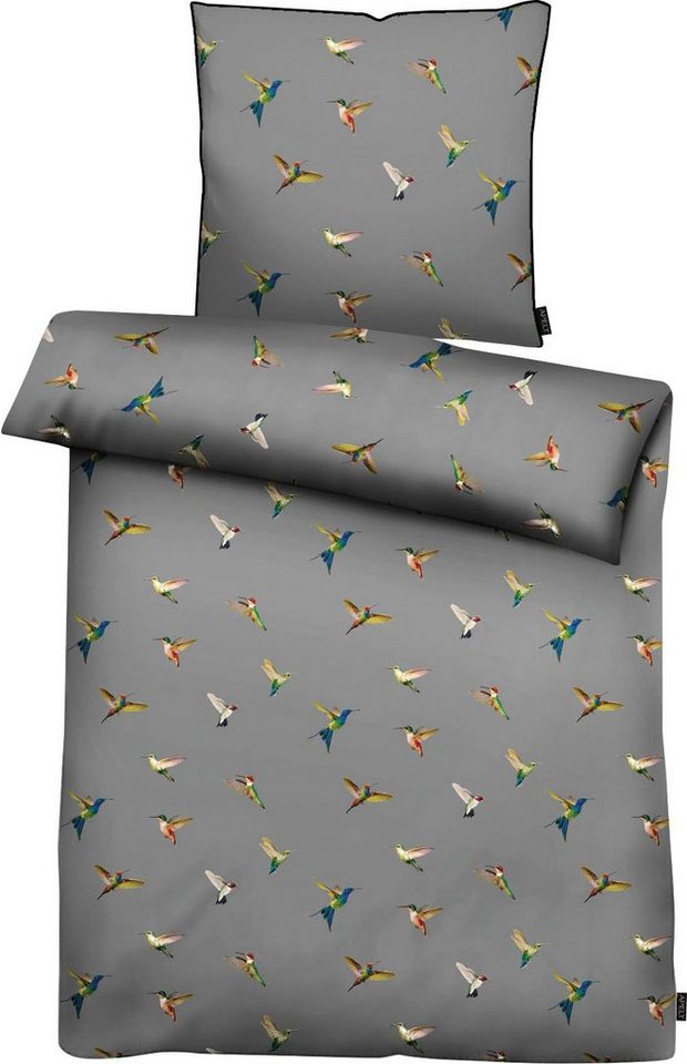 Bettwäsche Kolibri, APELT, Mako-Satin, 2 teilig, stylische bunte Vögel von APELT