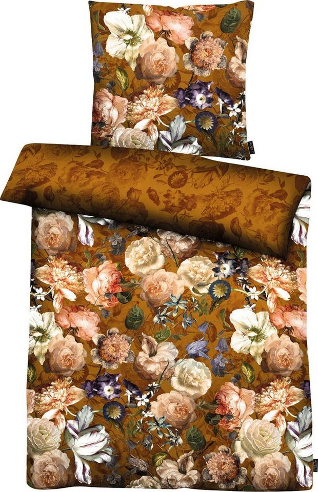 Bettwäsche Louise, APELT, Mako-Satin, 2 teilig, Herbstliches Rosen-und Herbstblumen-Motiv, Blütenallover von APELT