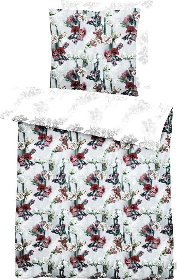 Wendebettwäsche Vivienne, APELT, Mako-Satin, 2 teilig, Design Bettwäsche mit Blütenallover der Trendblüte Amaryllis von APELT